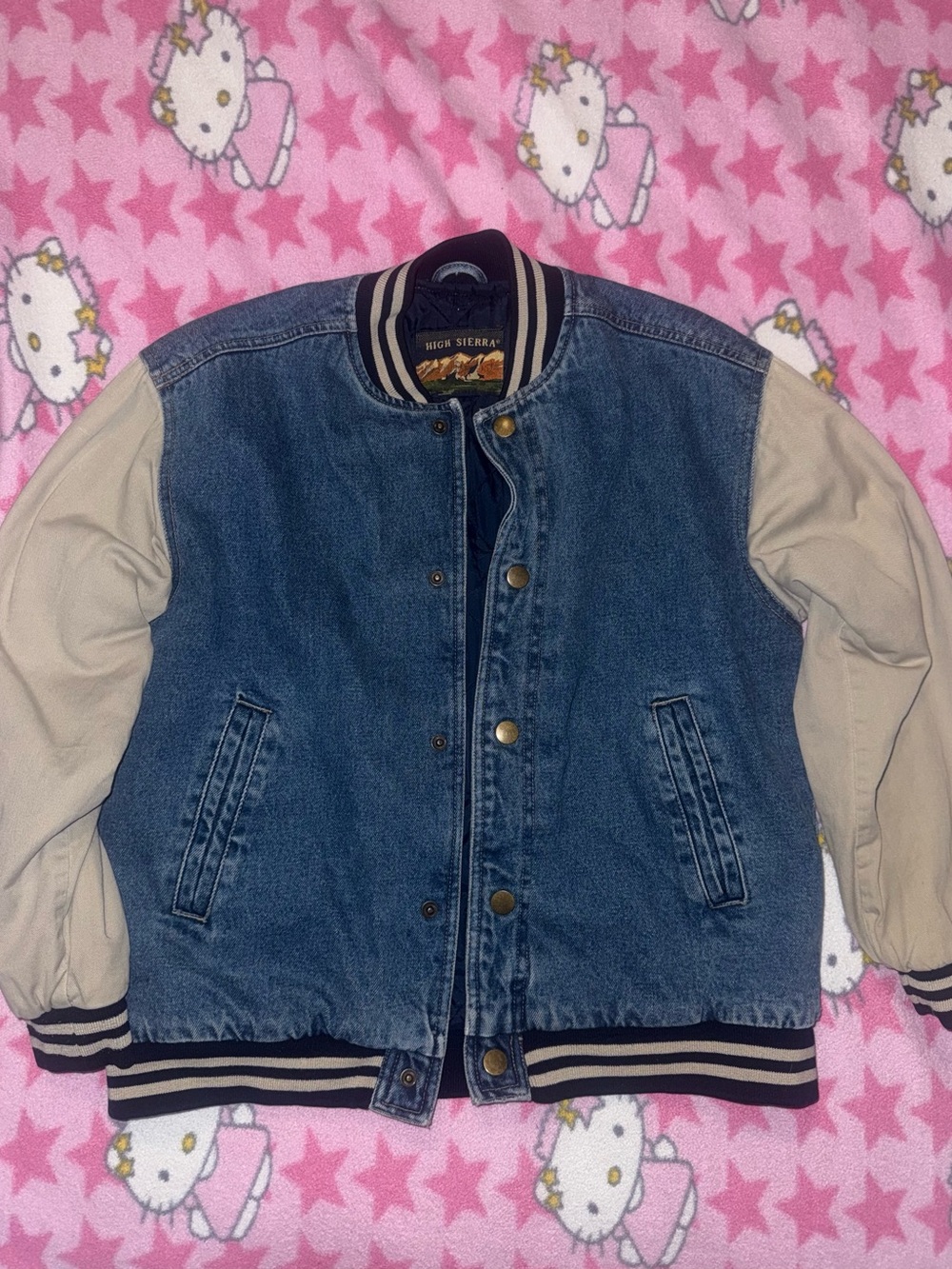 High Sierra mens Denim Bomber Jacket - Blue & Cream